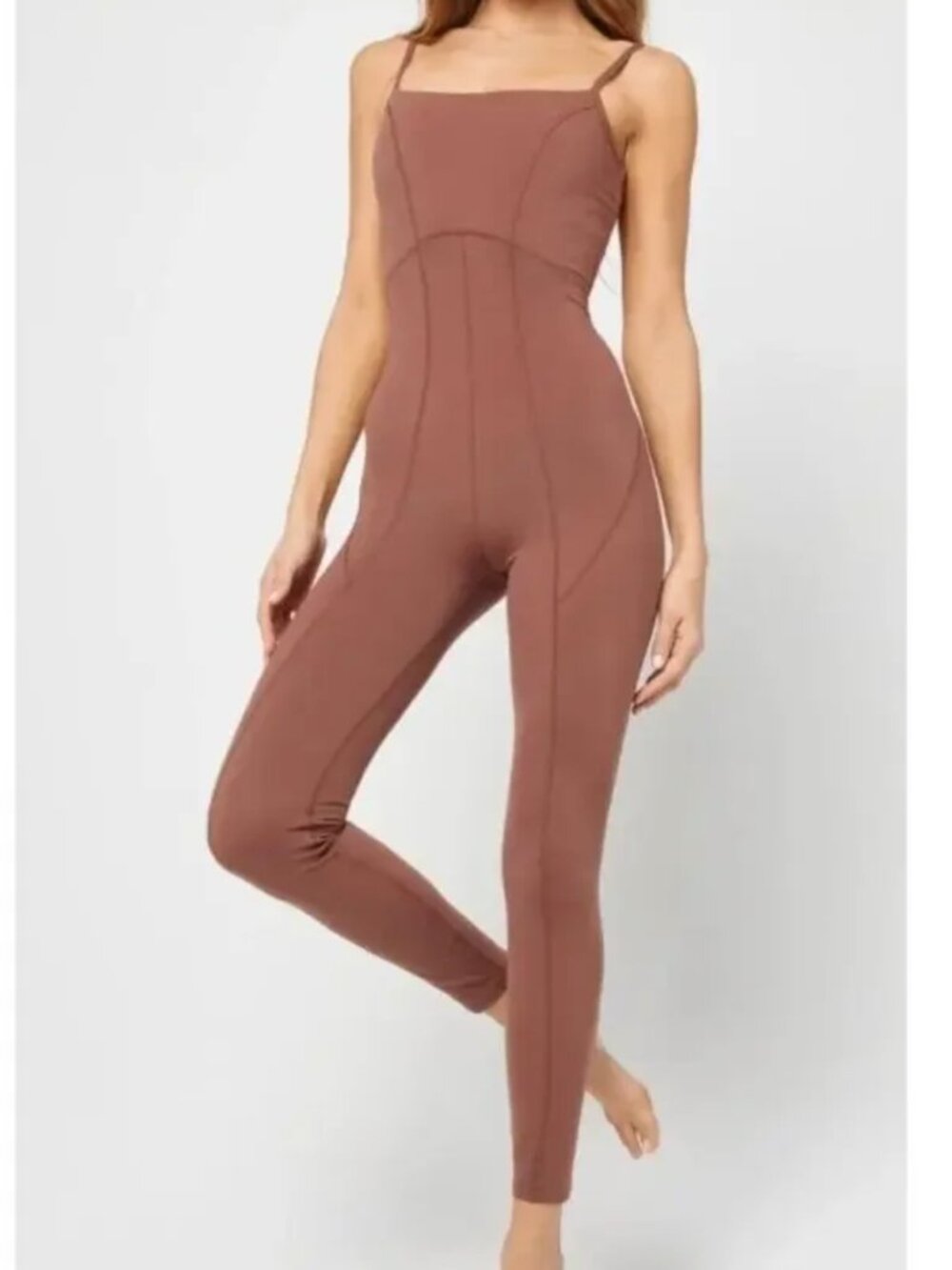NWT L*SPACE Active Go The Distance Chocolate Mocha Brown Jumpsuit, Size Medium